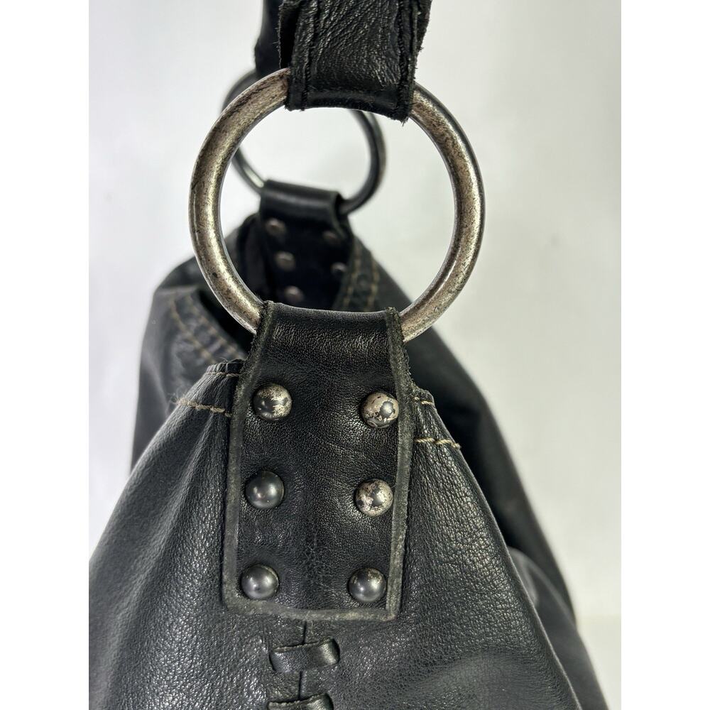 LUCKY BRAND Y2K Vintage Slouchy Whipstitch Hobo Shoulder Bag Black Leather - Picture 7 of 16